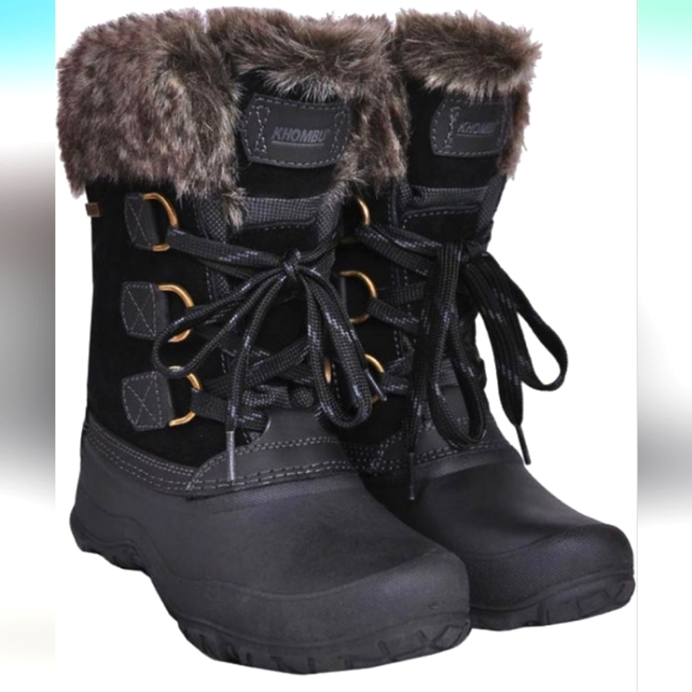 NEW Khombu Women's Size 8 Black The Slope Winter Brown Fur Snow Boots